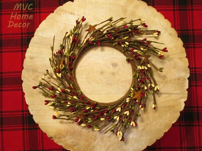 Anillo de vela Pip Berry corona 4,5" diámetro interior verde crema rojo con estrellas oxidadas Foto 1 de 3