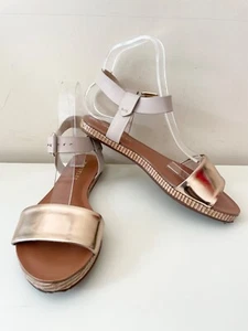 WHISTLES GOLD & CREAM LEATHER STRAP FLAT SANDALS SIZE 4/37 - Picture 1 of 6