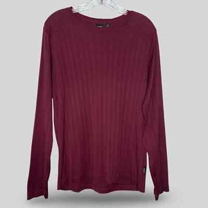 BOSS Hugo Boss Ribbed Long Sleeve Top Shirt Slim Fit Maroon Wine Red Size M - Picture 1 of 6