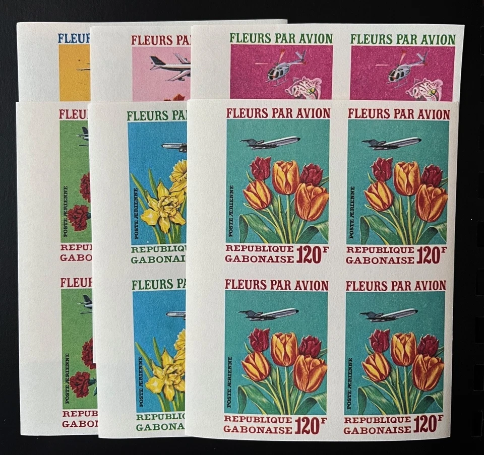 Gabón 1971 correo aéreo 6 hojas perforadas de 4 flores por aire C106-C111 MNH Foto 1 de 1