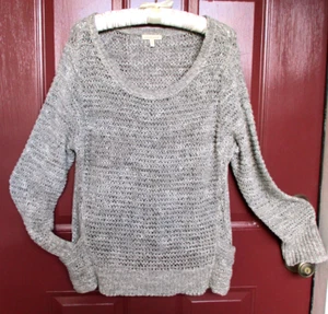 CLEARANCE Eileen Fisher Pullover Sweater Grey White Open Knit LARGE Cotton - Picture 1 of 5
