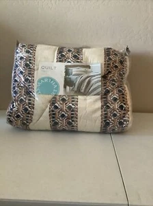 Martha Stewart Collection Brown Ivory Quilt Twin Pleated 100% Cotton - Picture 1 of 2