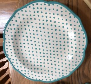4 NEW PIONEER WOMAN Turquoise Polka Dot Dinner Plates  From My Frontier to Yours