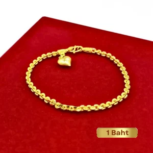 Bracelet Chain Jewelry Women 23k 24k Thai Baht Gold Plated Yellow Heart Pendant - Picture 1 of 7