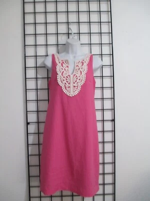 "NEW" KENSIE / ORG $68  🌸 SIZE 2 ==PINK / LINEN BLEND / LACE FRONT SHIFT DRESS - Imagem 1 de 4
