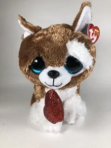 Ty Beanie Boos Plush Dog Smootches Heart 8” With Tag Stuffed Animal Toy Brown - Picture 1 of 13
