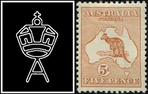 1913 Australia 5d Brown 1st Watermark Kangaroo Stamp Mint Light Hinged, Nice - Bild 1 von 1
