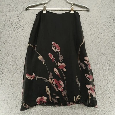 Falda BCBG Maxazria Mujer Talla 2 Negra Floral 100% Seda Hasta la Rodilla Foto 1 de 4