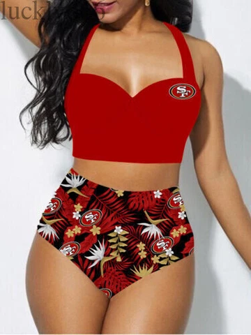 San Francisco 49ers Women 2PCS Bikini Set Push Up Swimsuit Beach Halter Swimwear Cover