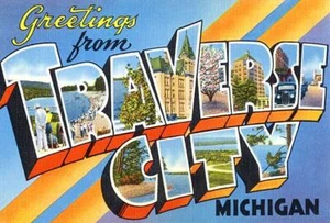 Greetings From Traverse City, Michigan - 1930's - Vintage Postcard Magnet - Picture 1 of 2