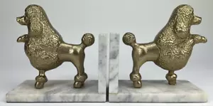 Vintage 1960s Gold Poodle Bookends with Italian Marble Bases Set of 2 - Picture 1 of 8