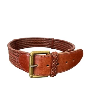 Vtg 90s Ralph Lauren Brown Braided Leather Belt Brass Preppy Womens Size 30 - Picture 1 of 6