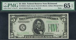 FANCY SERIAL NUMBER. $5 1934 Richmond  Mule. Fr. 1956-Em. PMG 65 EPQ.  - Picture 1 of 2
