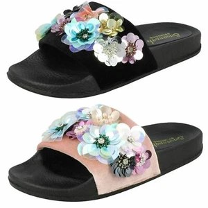 Ladies Savannah Slip On Seqiuns Flower Sliders Summer Mules F0R0135 - Picture 1 of 19