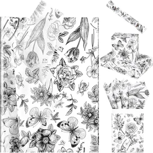 100 Sheets Black White Floral Tissue Paper,Vintage Bouquets of Garden Flowers, B - Picture 1 of 9