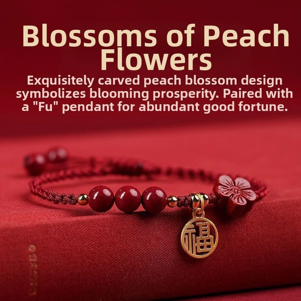 Handgewebtes Zinnober Rot Schnur Armband Paar Stil Glück Pfirsich Blüte Charm - Bild 1 von 1