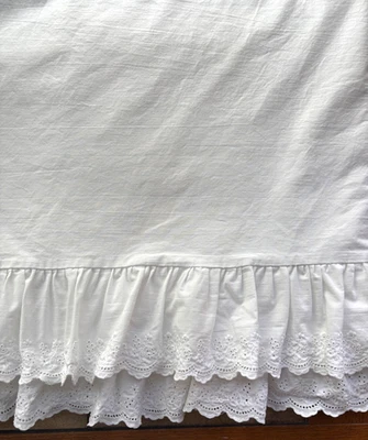 Ralph Lauren BROMLEY Blanco Bordado Ojales Volantes Reina Sábana Plana De Colección Foto 1 de 4