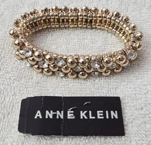Anne Klein Goldtone & Clear Rhinestone Stretch Heavy Bangle Bracelet w/Tag - Picture 1 of 5