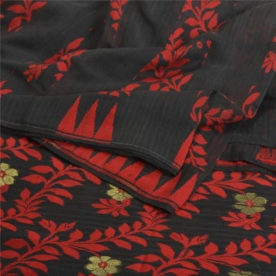 Tecido Sari Sari Tecido à Mão Vintage Preto Indiano Sarees Mescla Seda 5 Jardas - Imagem 1 de 4