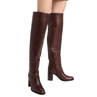 Botas Loeffler Randall Deidre Sobre la Rodilla Tacones Bloque Cuero Espresso Talla 6B Foto 1 de 4