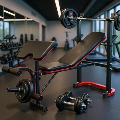 8 in 1 660LBS Adjustable Weight Bench with Squat Rack Leg Extension & Leg Curl - Image 1 of 4