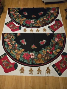 Vtg Cut and Sew Panel Christmas 56" Round Tree Skirt or Table Cloth Poinsettias - Picture 1 of 10