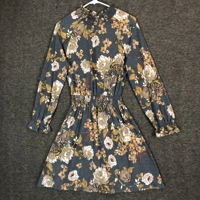 Bebop Dress Womens M Floral Long Sleeve Smocked Ruffle Boho Stretchy Fall Y2K - Image 1 of 4