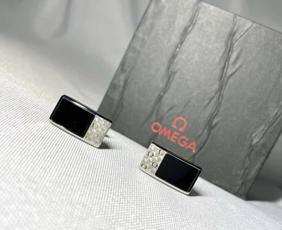 Autentici [belli] logo OMEGA e gemelli in onice nera argento regalo business - Immagine 1 di 4