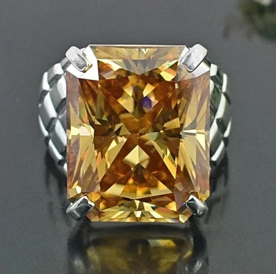 Alianza de boda para hombre 4,00 quilates radiante creado en laboratorio citrino enchapada en oro blanco de 14 quilates Foto 1 de 4