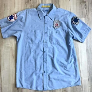 Vintage 90s US Firefighter Fireman Paramedic Button down Shirt with Patch Mens L - Picture 1 of 10