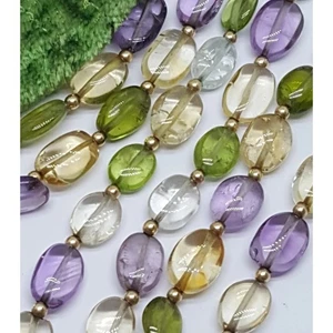 9ct Gold Beaded Necklace Approx 3.3g Amethyst Peridot Citrine Topaz 70cm Vintage - Picture 1 of 18