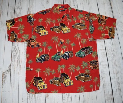 KOMAN 运动男式 XL 多色夏威夷聚合物衬衫红色经典汽车纽扣 — 第 1/4 张图片