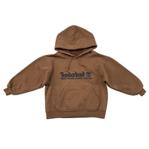Vintage Y2K Timberland Wind Water Earth Sky Embroidered Hoodie Brown Boys Size 4 - Picture 1 of 6