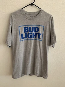 Men's/Unisex Gray w/ Blue Bud Light Logo Short Sleeve T-Shirt, Size L, Pre-Owned - Picture 1 of 6