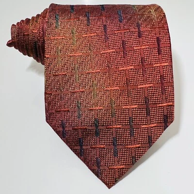 "Corbata de seda texturizada tejida naranja JZ Richards con detalles multicolores 59,5x4"" nueva sin etiquetas nueva" Foto 1 de 4