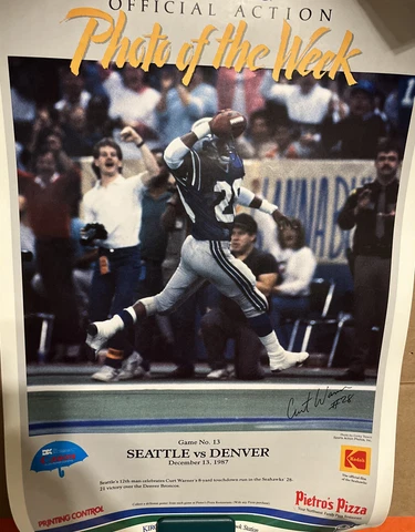 VTG Seahawks Pietros Pizza 11x14 Poster Curt Warner repro sig Cover
