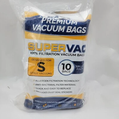SuperVac Premium Vacuum Bags 10 Pack Style S Allergen Filtration Anti-Bacterial - Image 1 of 4