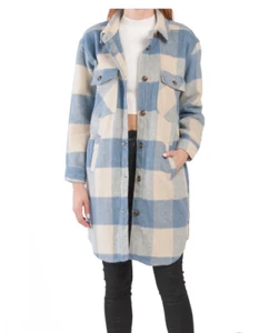 Blank NYC blau elfenbein Büffel Karo kariert angeraut langes Sakko Jacke XS neu mit Etikett - Bild 1 von 3