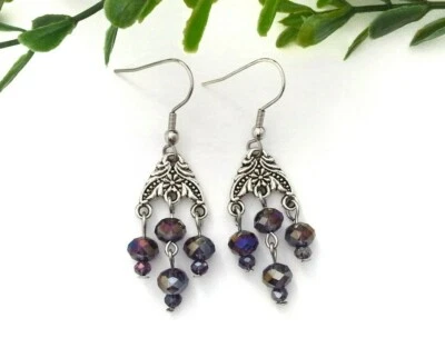 Beautiful Deep Colors Small Chandelier Dangle Earrings Victorian Vintage Style - Image 1 of 4