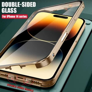 For iPhone 15 14 Pro Max 13 12 Metal Double-sided Glass Buckle 360 Case Cover - Picture 1 of 18