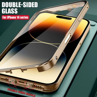 For iPhone 17 16 15 14 Pro Max 13 Metal Double-sided Glass Buckle 360 Case Cover - Image 1 of 4
