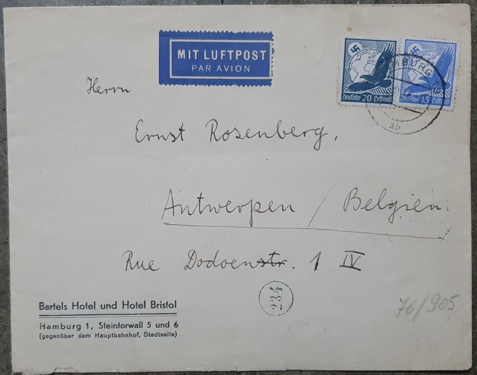 German Airmail Golden Eagle Nazi Swastika World War History Occupation 1934 Cove - Image 1 of 1