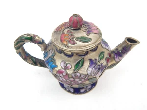 2I Enamel cloisonné Miniature Teapot Tulips Flowers Pattern - Picture 1 of 4