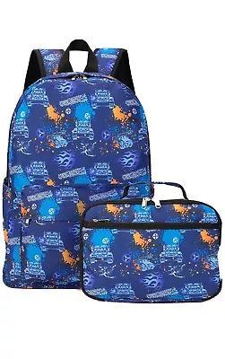 Mochila de vehículo azul para niños, niños mochila preescolar con lonchera niño pequeño Foto 1 de 4