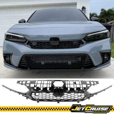 Fits 22-24 Honda Civic Sedan Gloss Black Type R Style Front Upper Grille ABS - Image 1 of 4