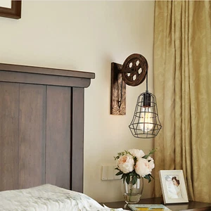 Wall Light Rustic Loft Hallway Lifting Pulley Wall Lamp Sconce Farmhouse Vintage - Picture 1 of 11