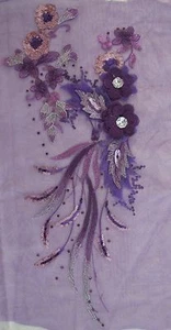 16" Purple 3D Embroidery Sequin Rhinestone Flower Sewing Appliqué Trim - Picture 1 of 3