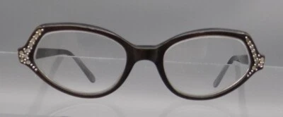 Vintage Swank Eyeglass Frames Rhinestones France Golden Brown - Image 1 of 4