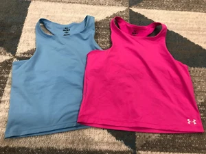 Under Armour Motion Crop Tank Top Girl's Size YLG Blue/Pink $70 NWT Lot of 2 - Picture 1 of 6