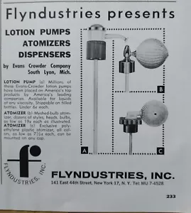 Flyndustries, Inc New York 1961 Print Ad Lotion Pumpen Zerstäuber Spender - Bild 1 von 1